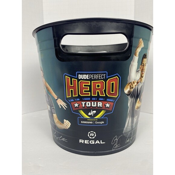 HUGE Dude Perfect The Hero Tour Popcorn Bucket 9" x 9.75" Regal Cinemas Exclusiv - Picture 4 of 11